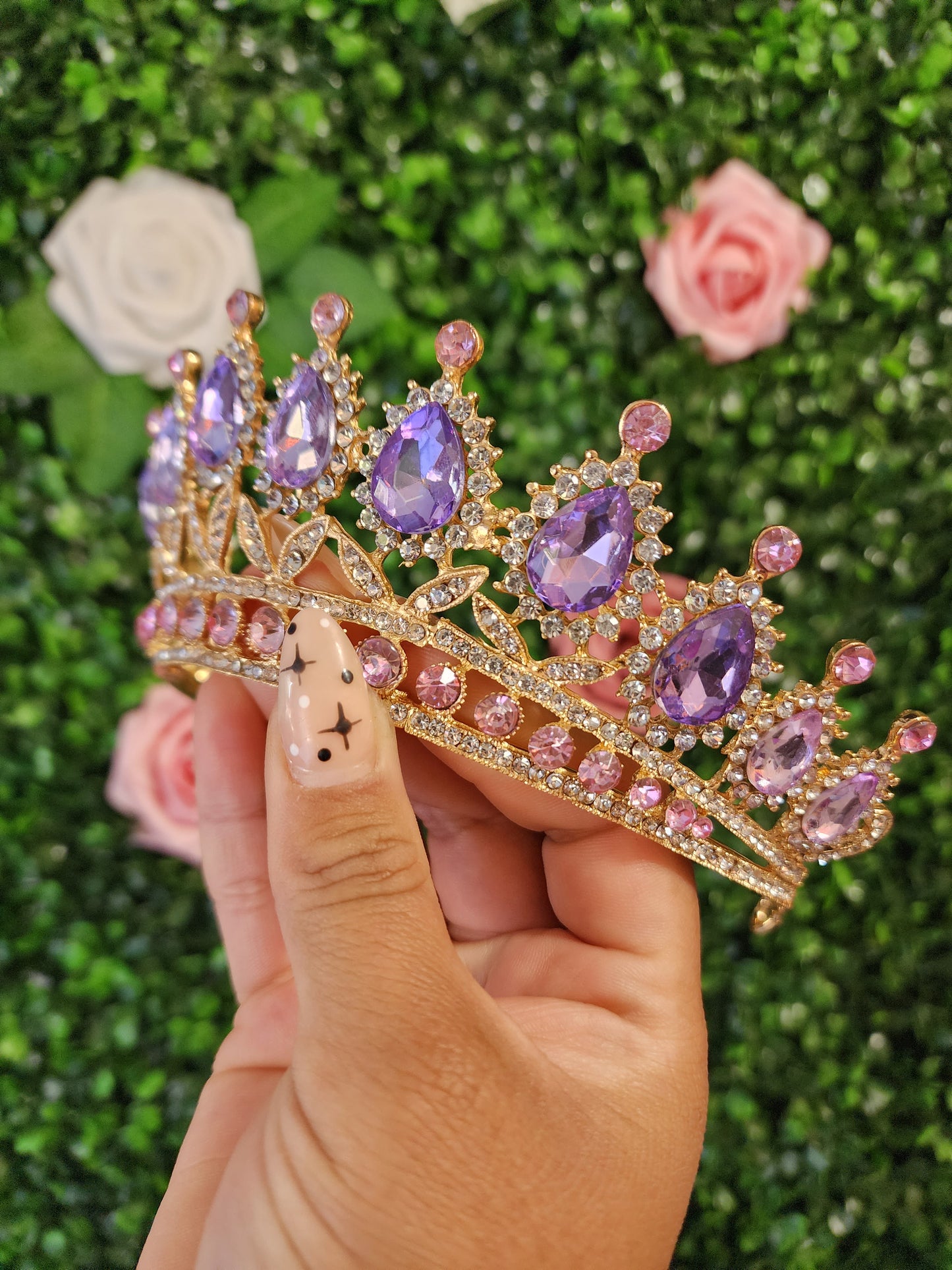 Gold Tiara with Lilac & Silver Rhinestones (177)