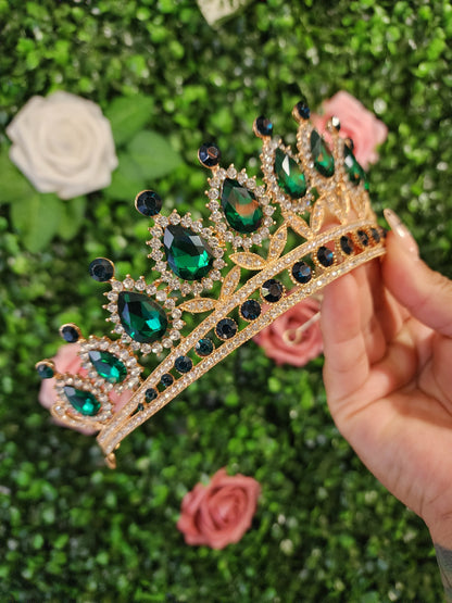 Gold Tiara with Green Rhinestones (108)