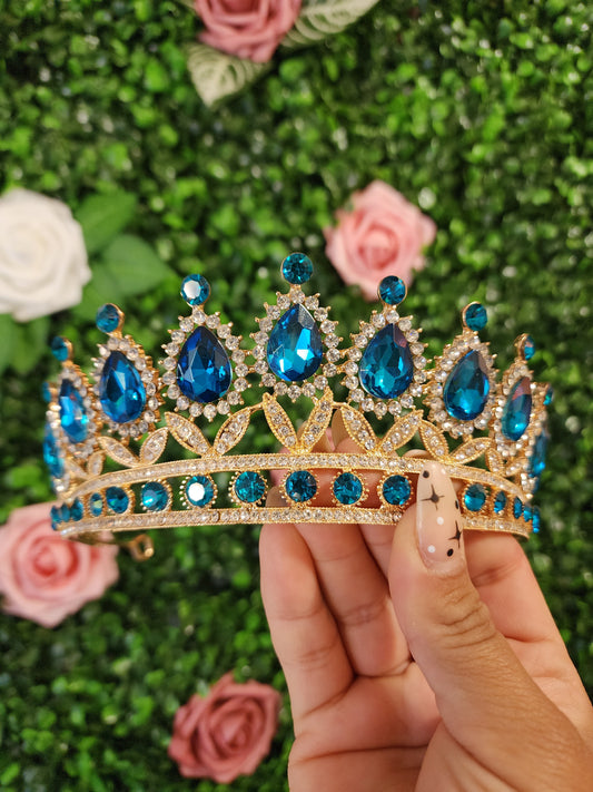 Gold Tiara with Aqua Blue Rhinestones (194)