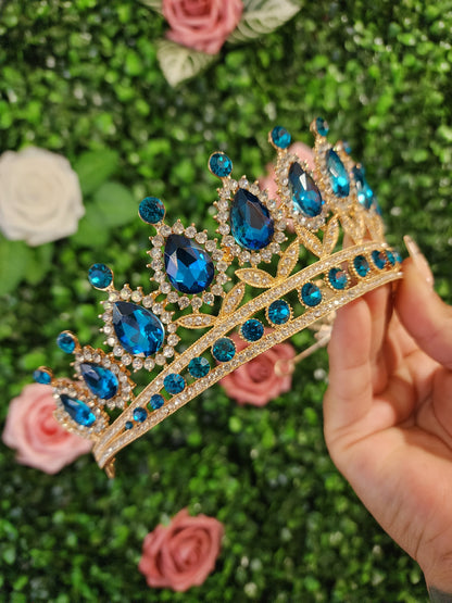 Gold Tiara with Aqua Blue Rhinestones (194)