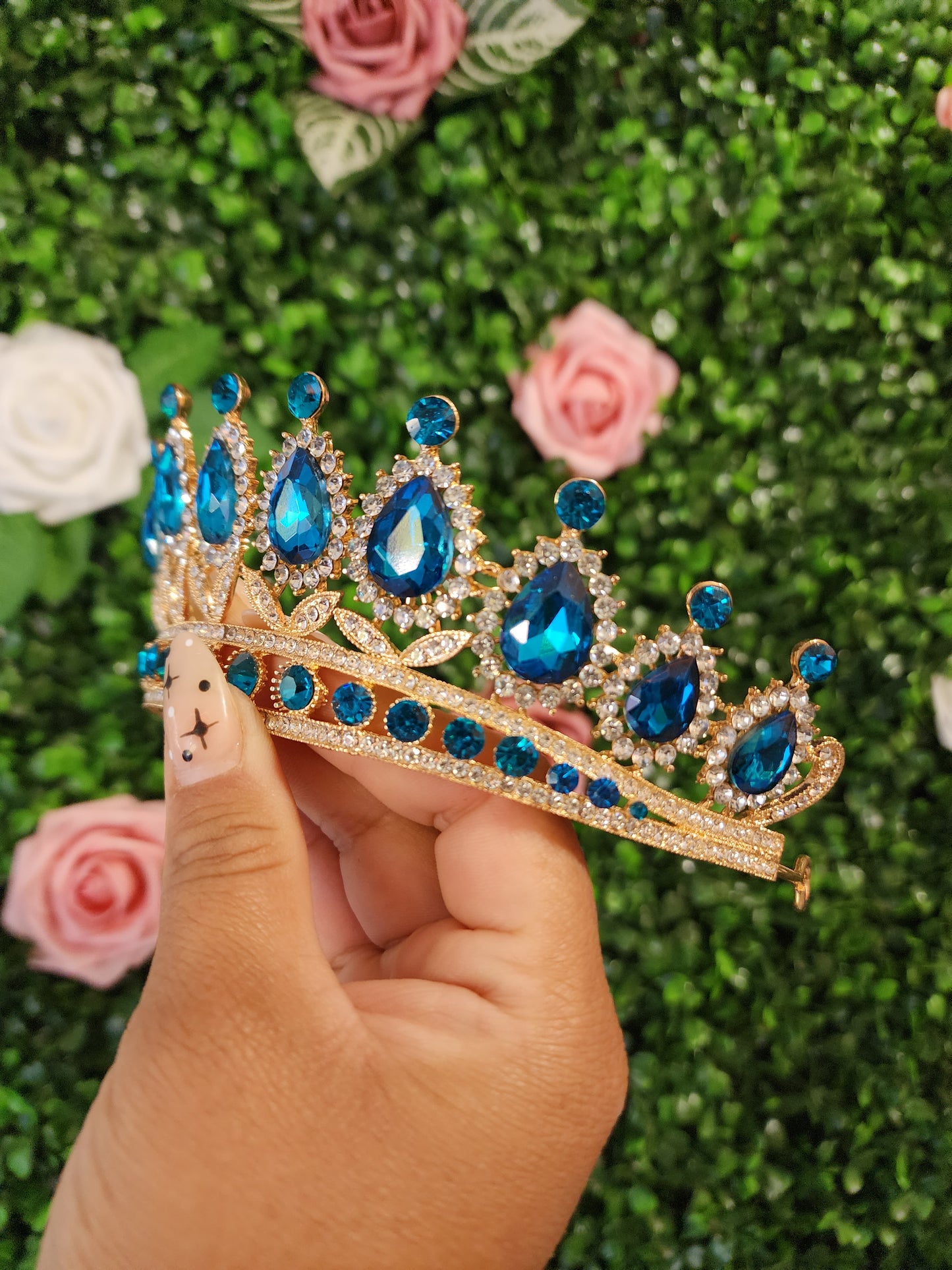 Gold Tiara with Aqua Blue Rhinestones (194)