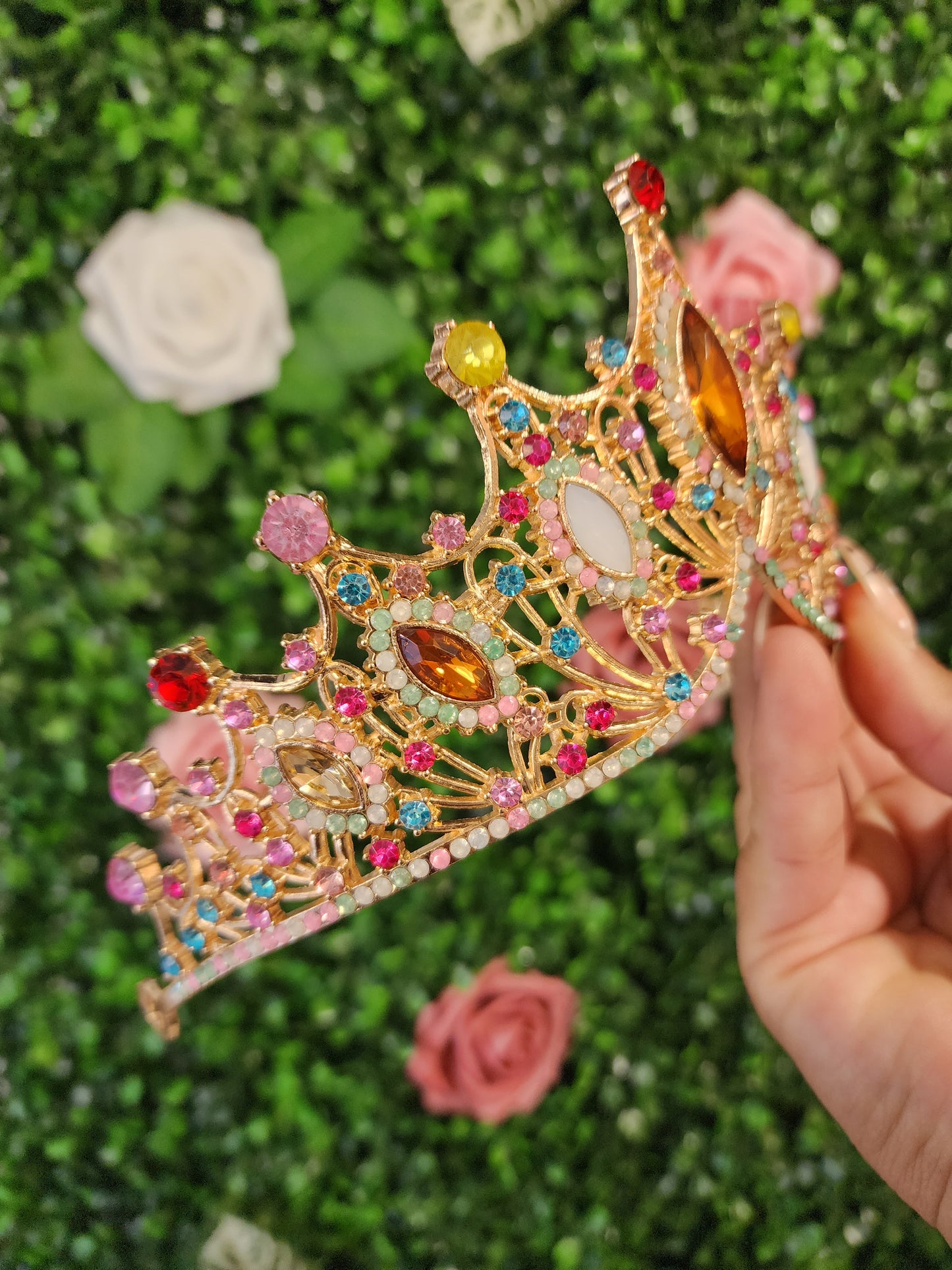 Gold Tiara with Multicolored Rhinestones (125)