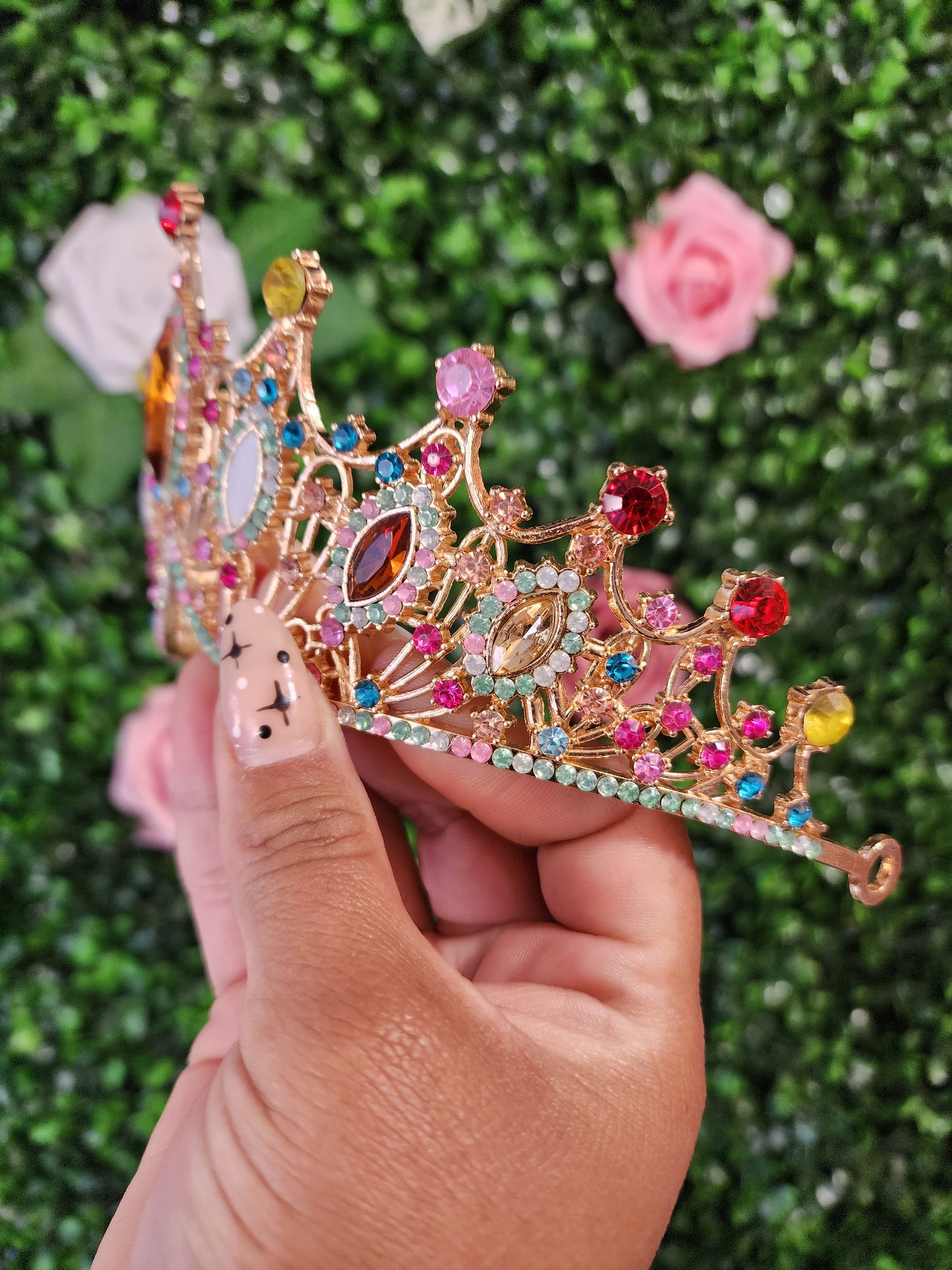 Gold Tiara with Multicolored Rhinestones (125)