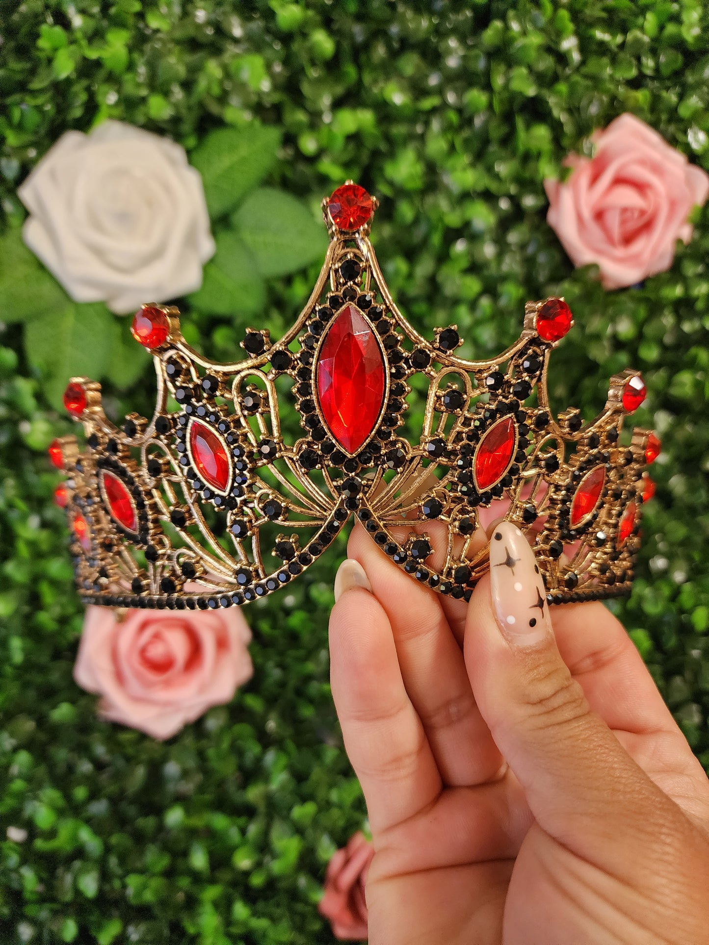 Bronze Tiara with Black & Red Rhinestones (179)