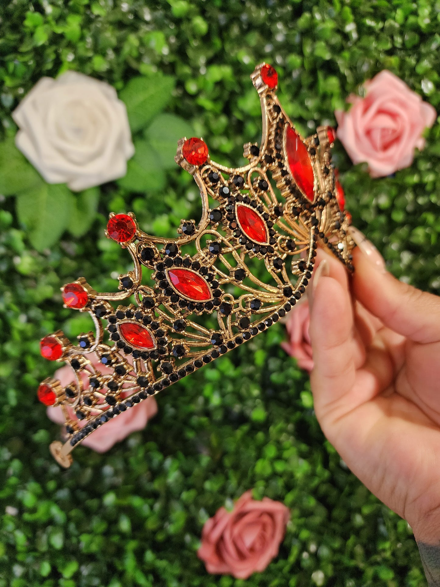 Bronze Tiara with Black & Red Rhinestones (179)