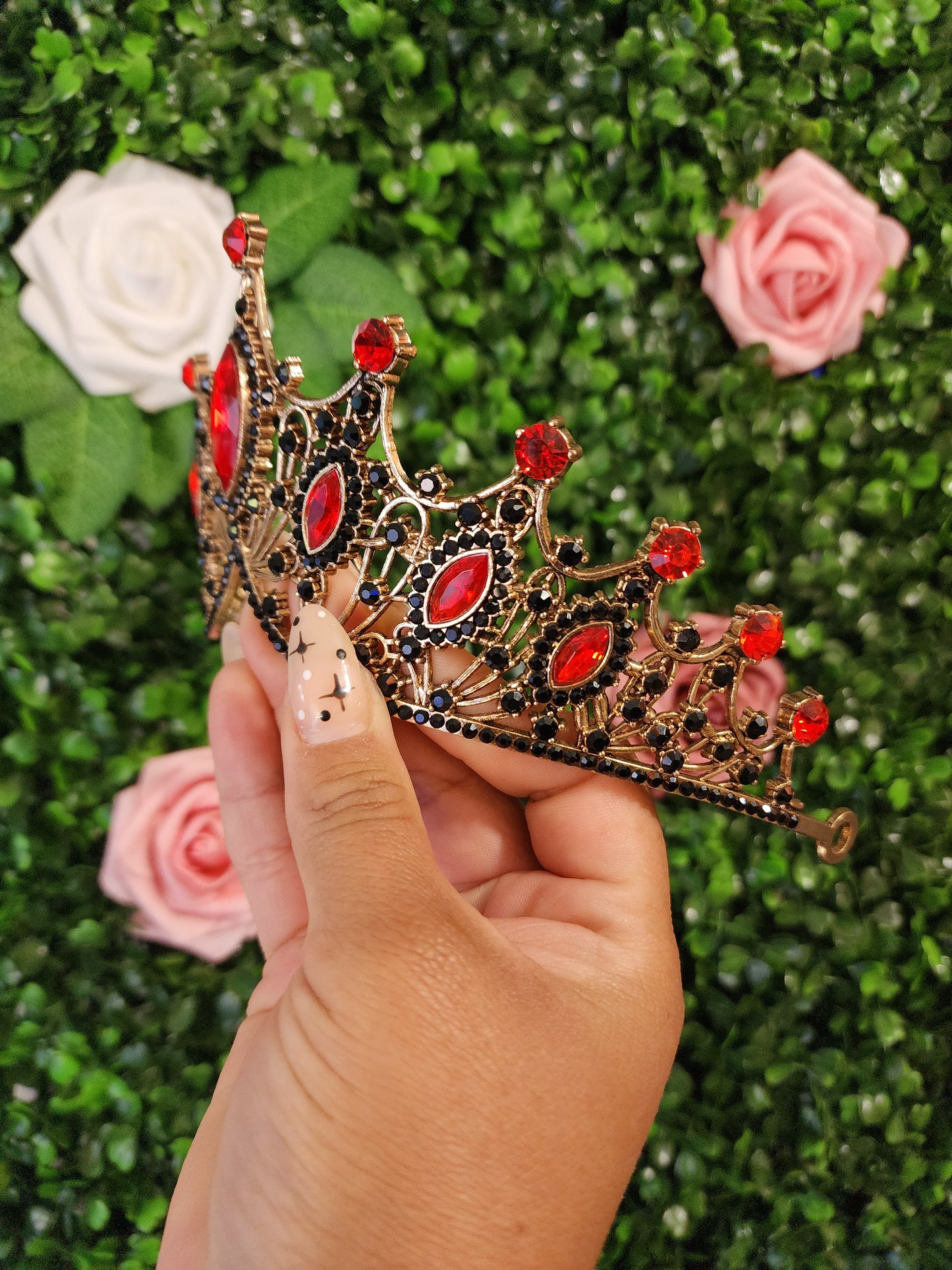 Bronze Tiara with Black & Red Rhinestones (179)