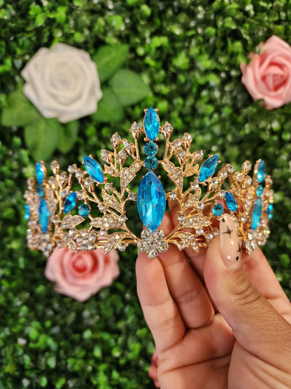 Gold Tiara with Turquoise & Silver Rhinestones (174)