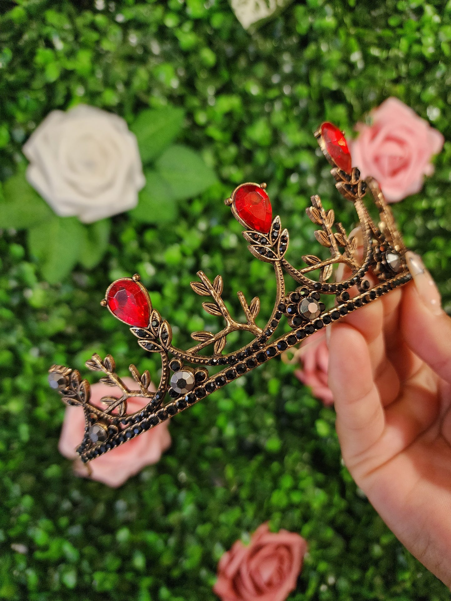 Bronze Tiara with Black & Red Rhinestones (158)