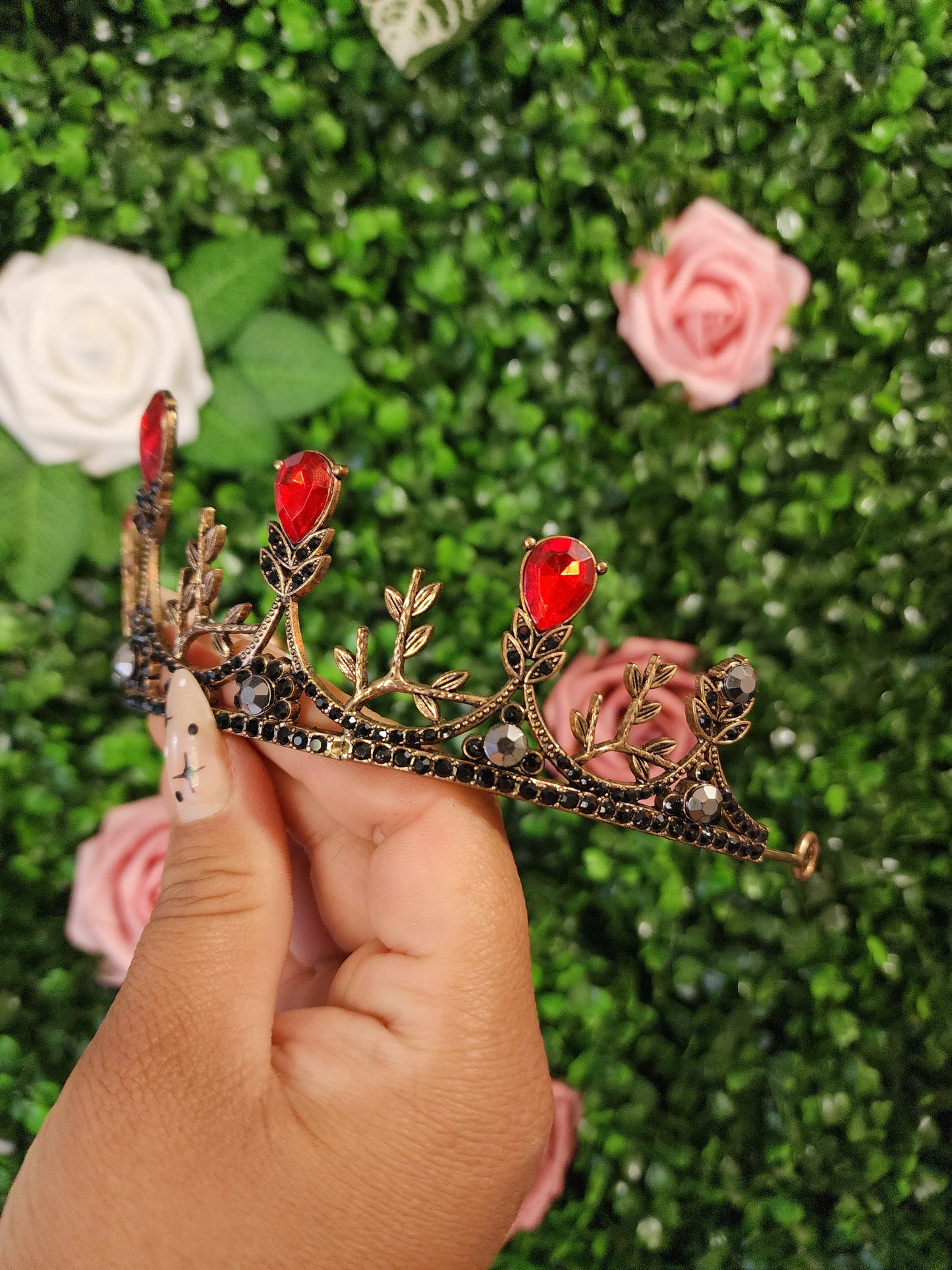 Bronze Tiara with Black & Red Rhinestones (158)