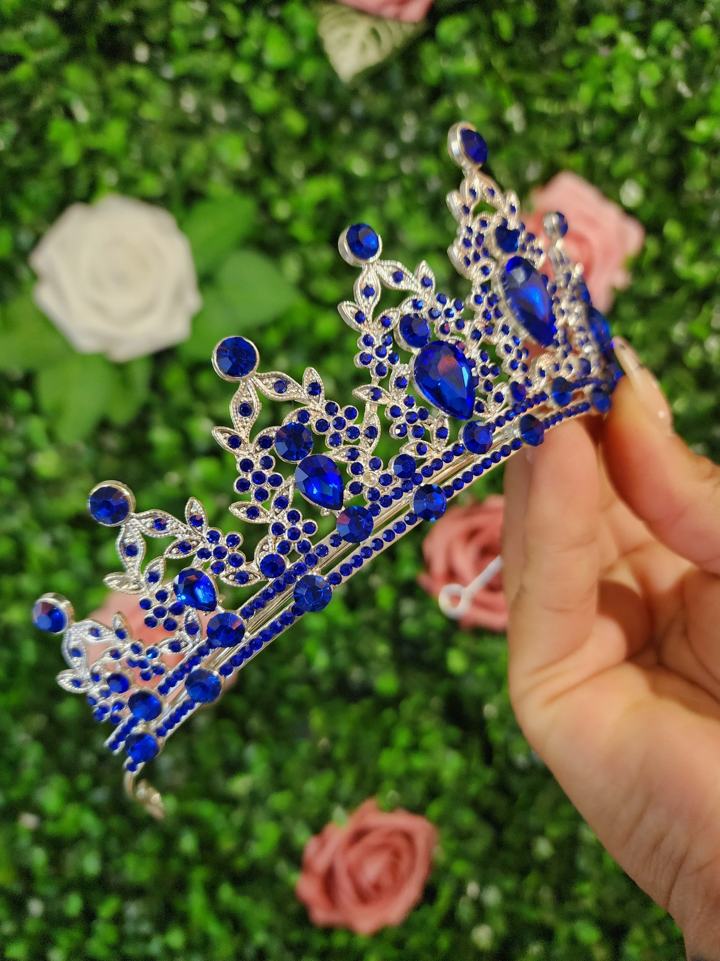 Silver Tiara with Blue Rhinestones (126)