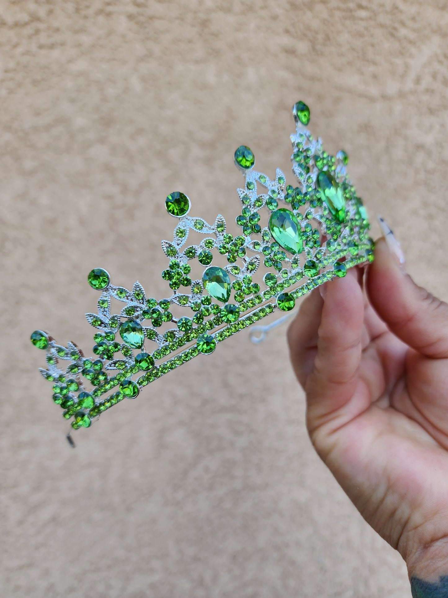 Silver Tiara with Lime Green Rhinestones (247)