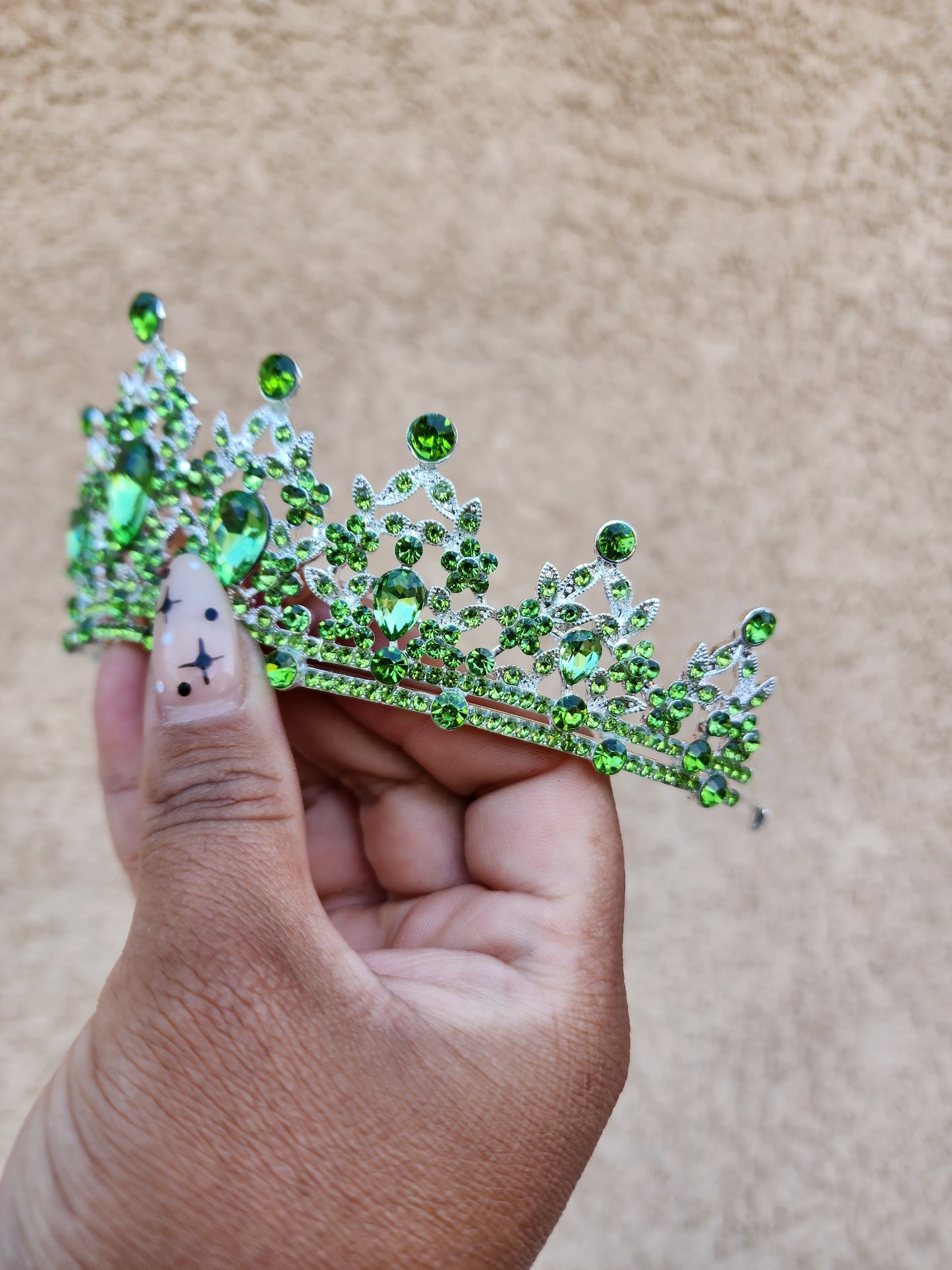 Silver Tiara with Lime Green Rhinestones (247)