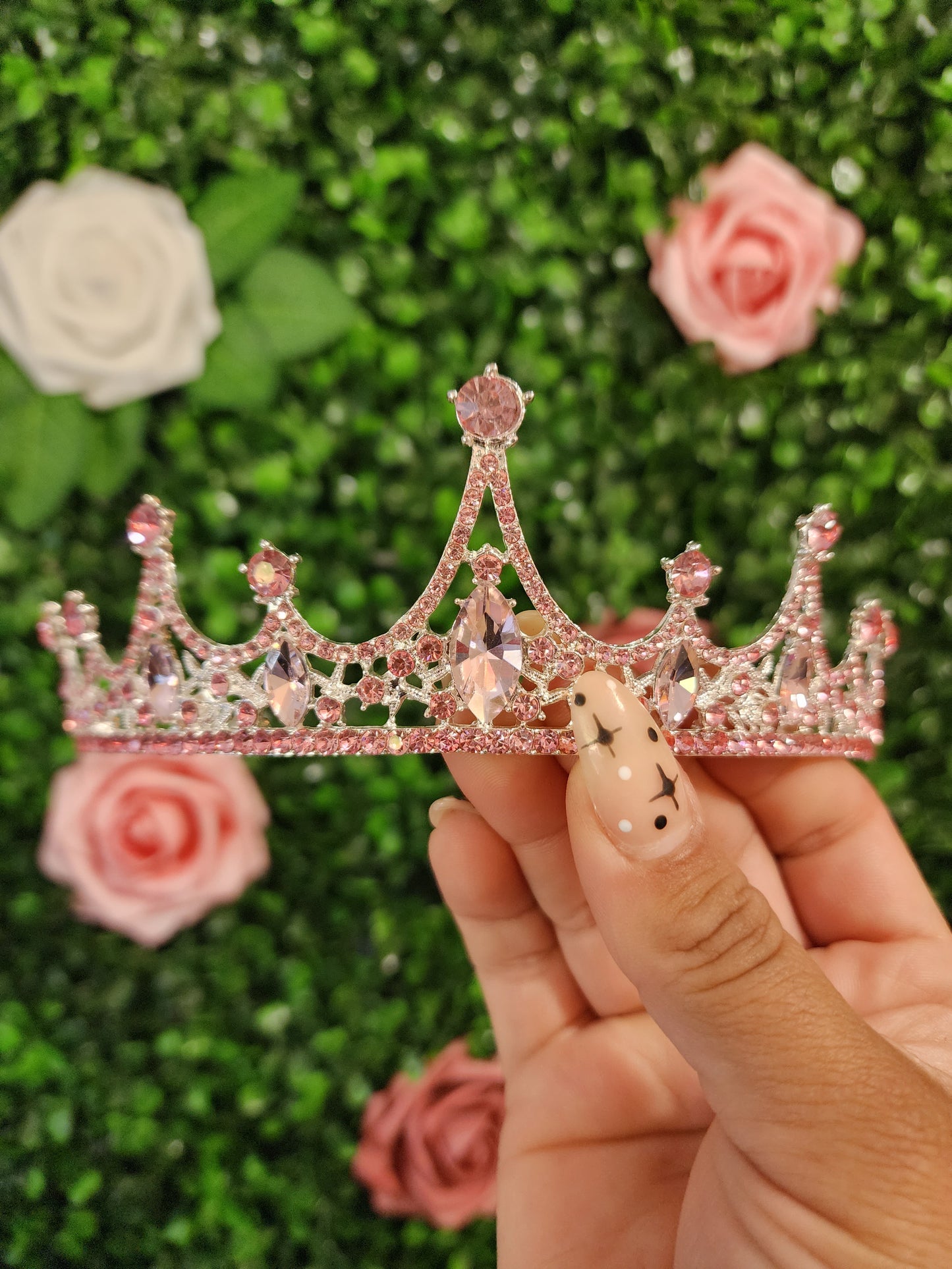 Silver Tiara with Pink Rhinestones (156)