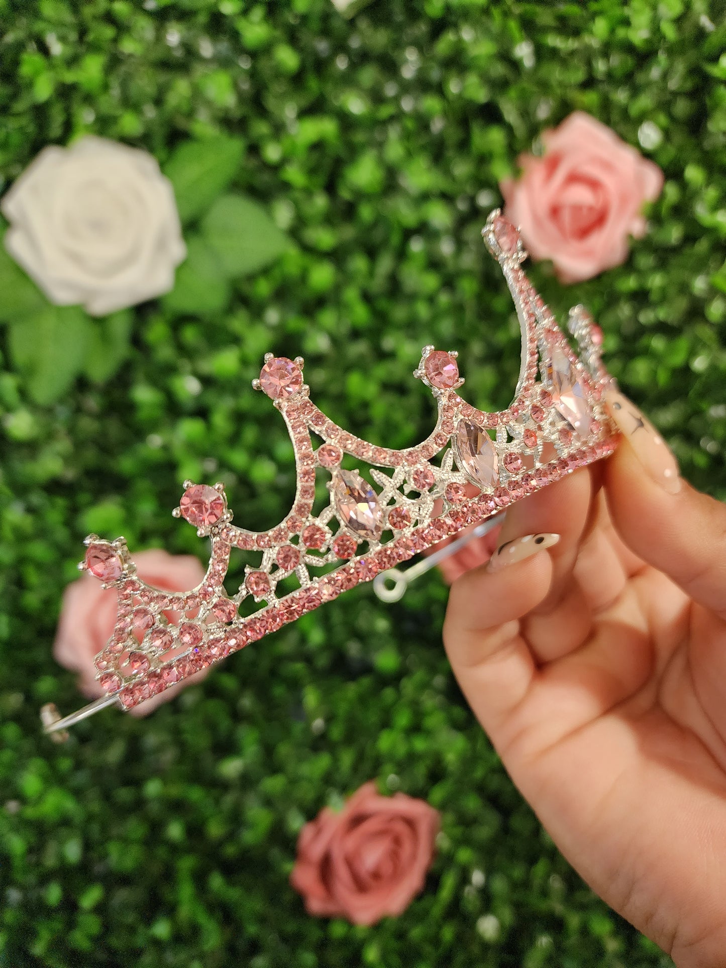 Silver Tiara with Pink Rhinestones (156)