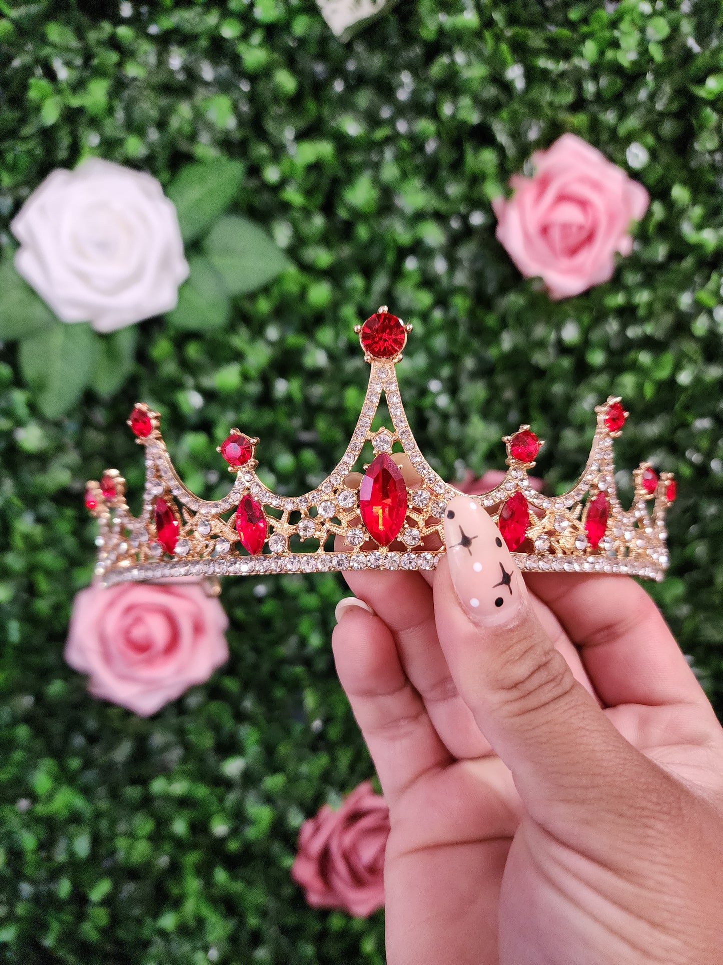 Gold Tiara with Silver & Red Rhinestones (167)