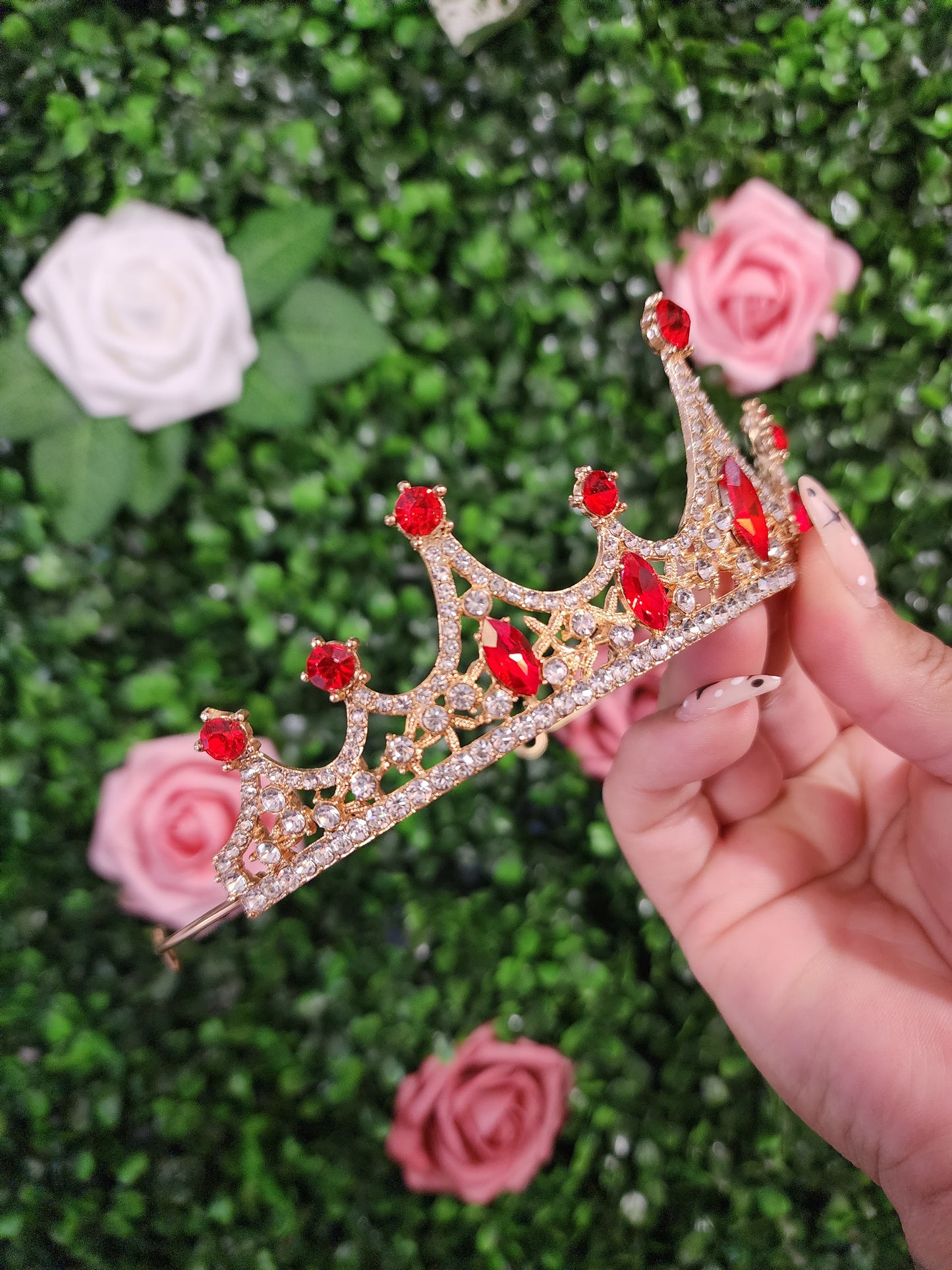 Gold Tiara with Silver & Red Rhinestones (167)