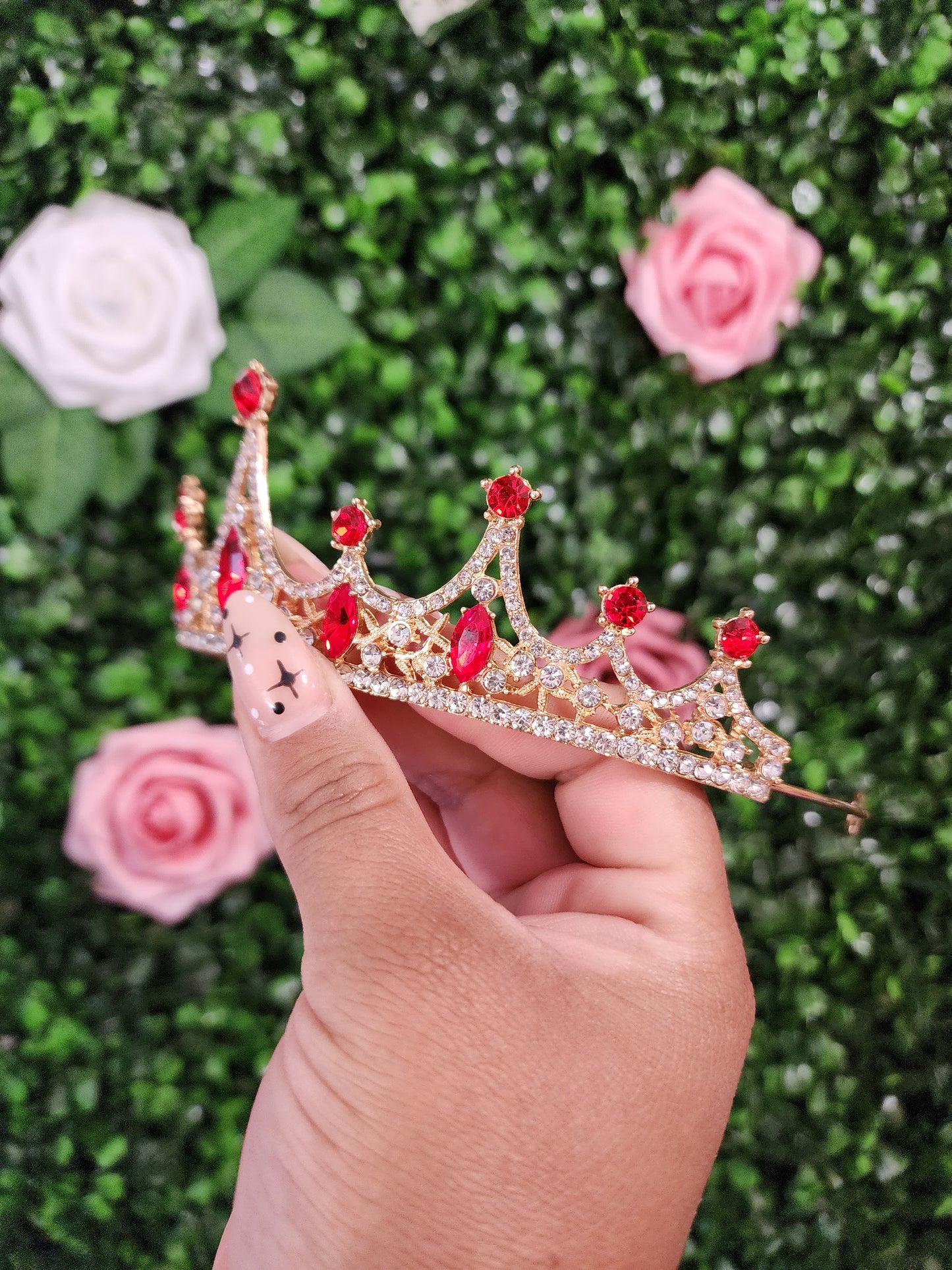 Gold Tiara with Silver & Red Rhinestones (167)