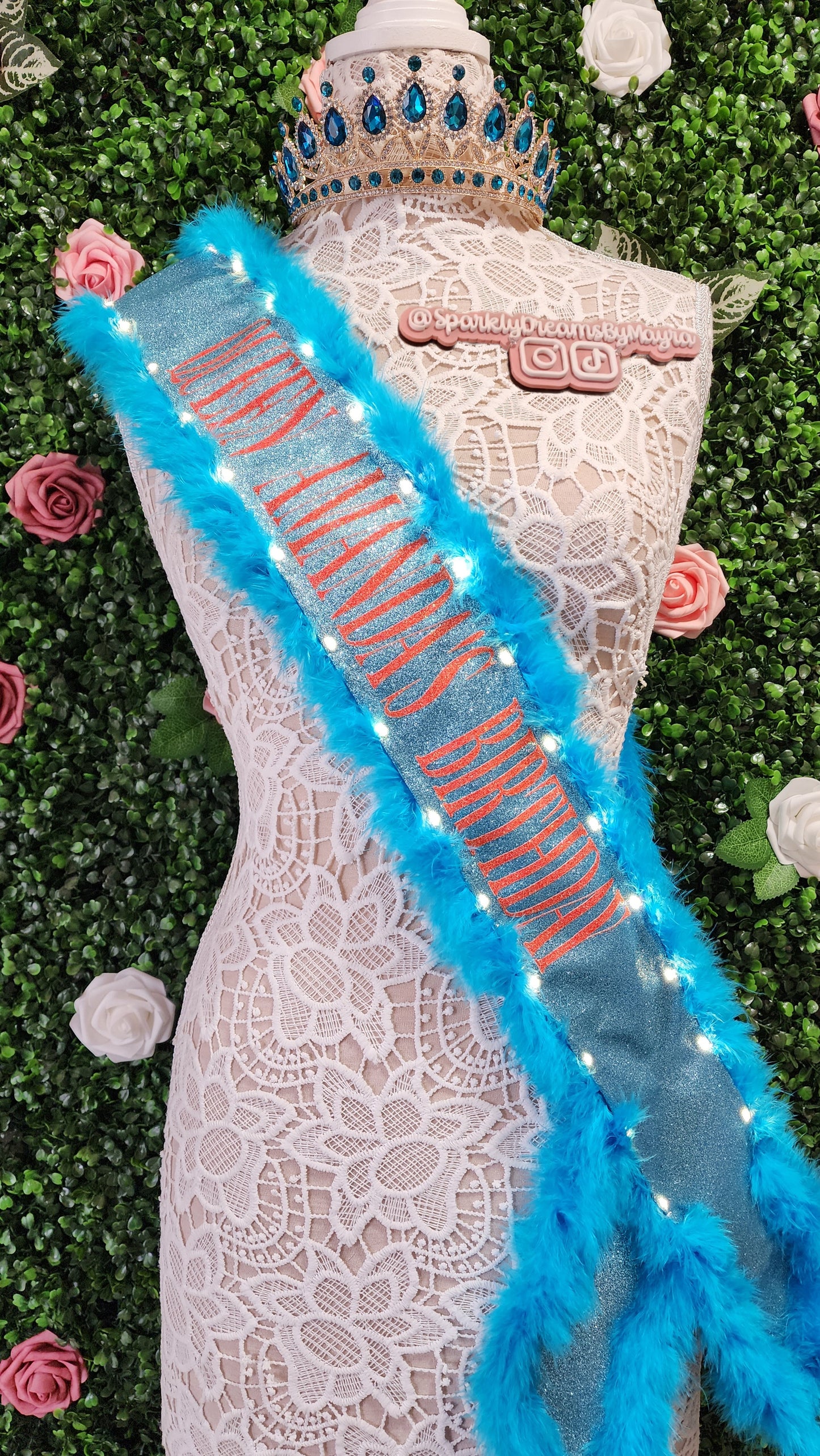 Custom Light-Up Sash with Boa Trim