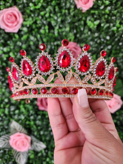 Gold Tiara with Red & Silver Rhinestones (109)