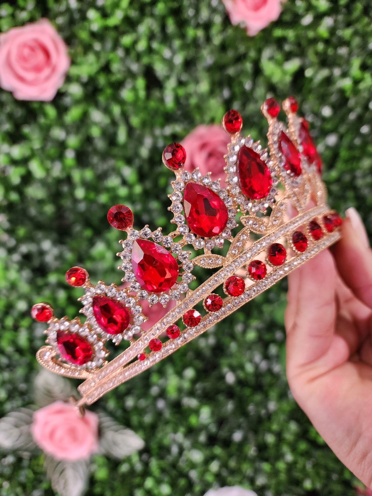 Gold Tiara with Red & Silver Rhinestones (109)