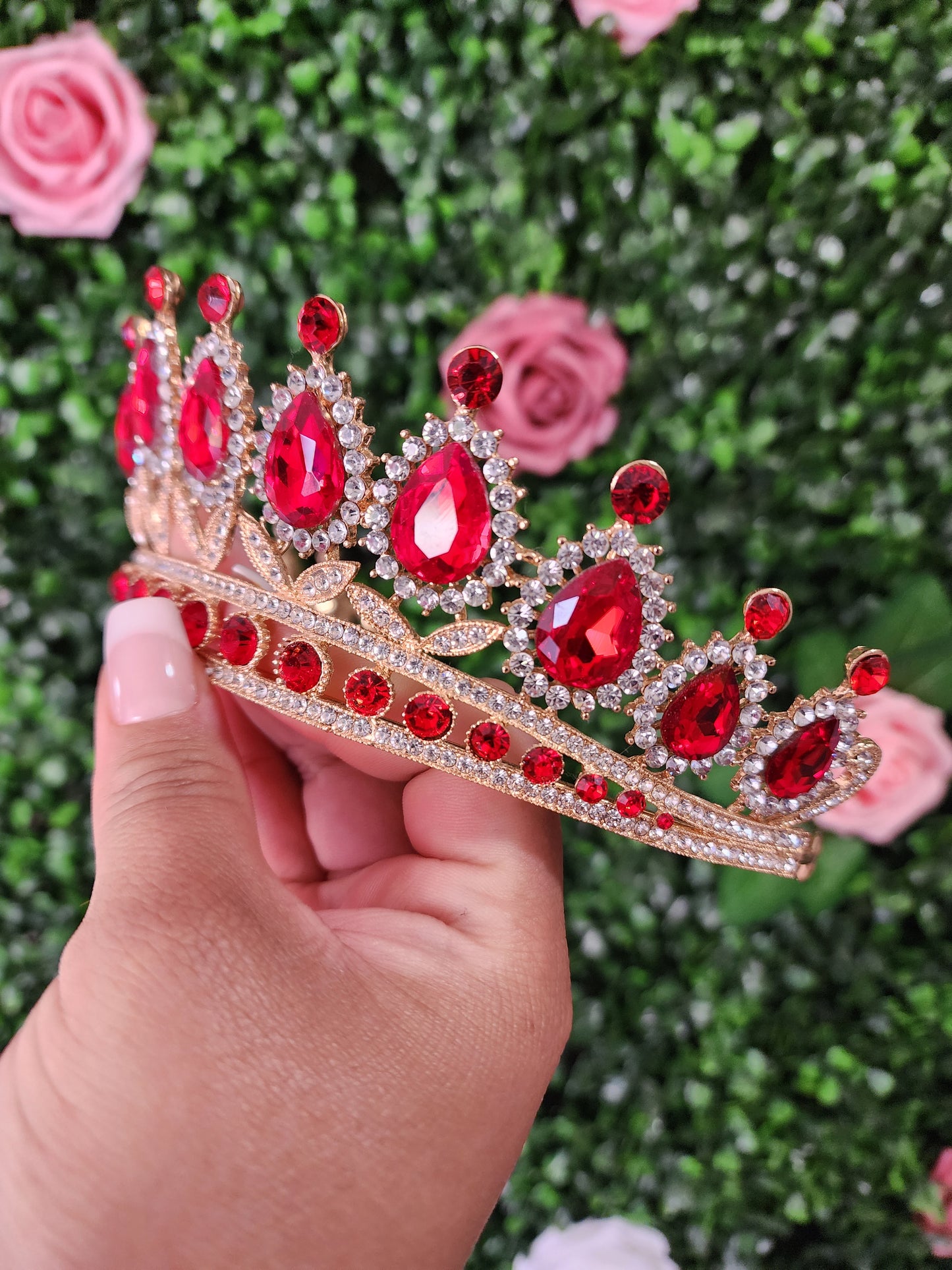 Gold Tiara with Red & Silver Rhinestones (109)