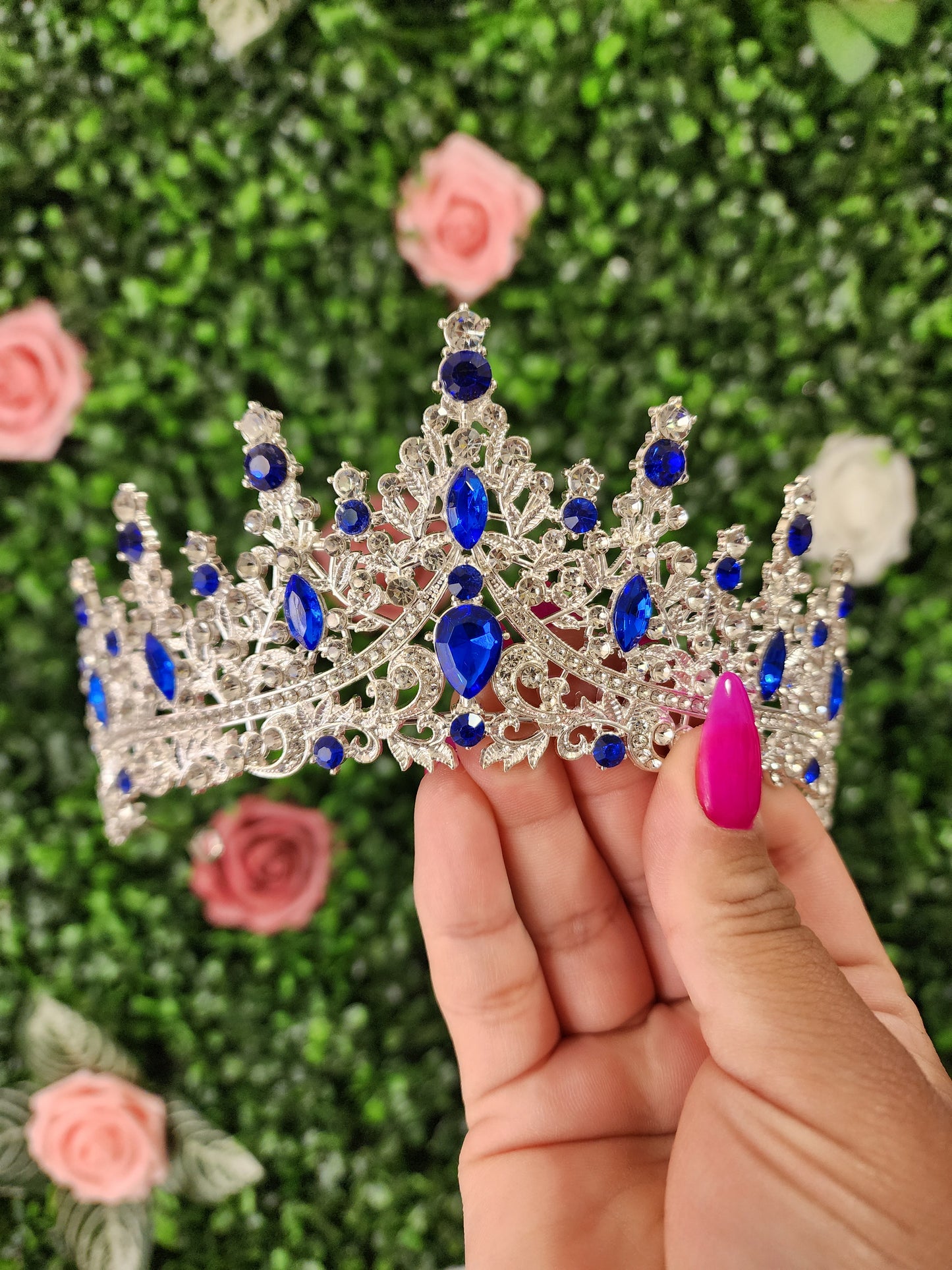 Silver Tiara with Blue & Silver Rhinestones (263)