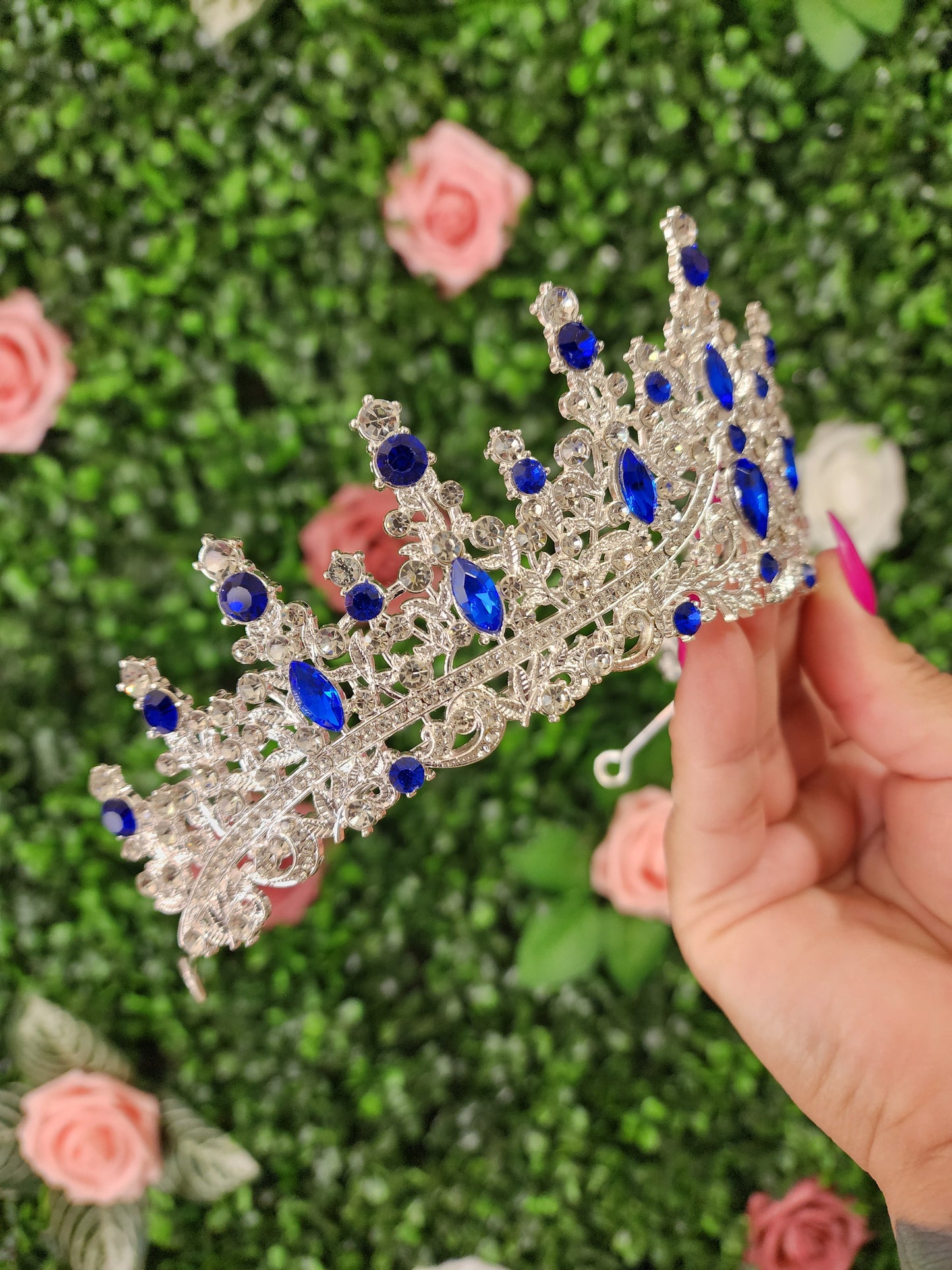 Silver Tiara with Blue & Silver Rhinestones (263)