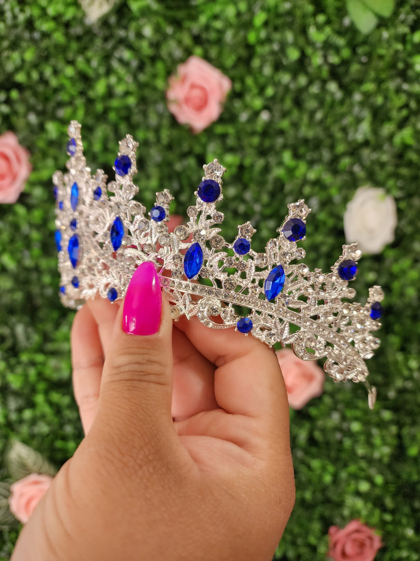 Silver Tiara with Blue & Silver Rhinestones (263)