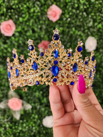 Gold Tiara with Blue & Silver Rhinestones (265)