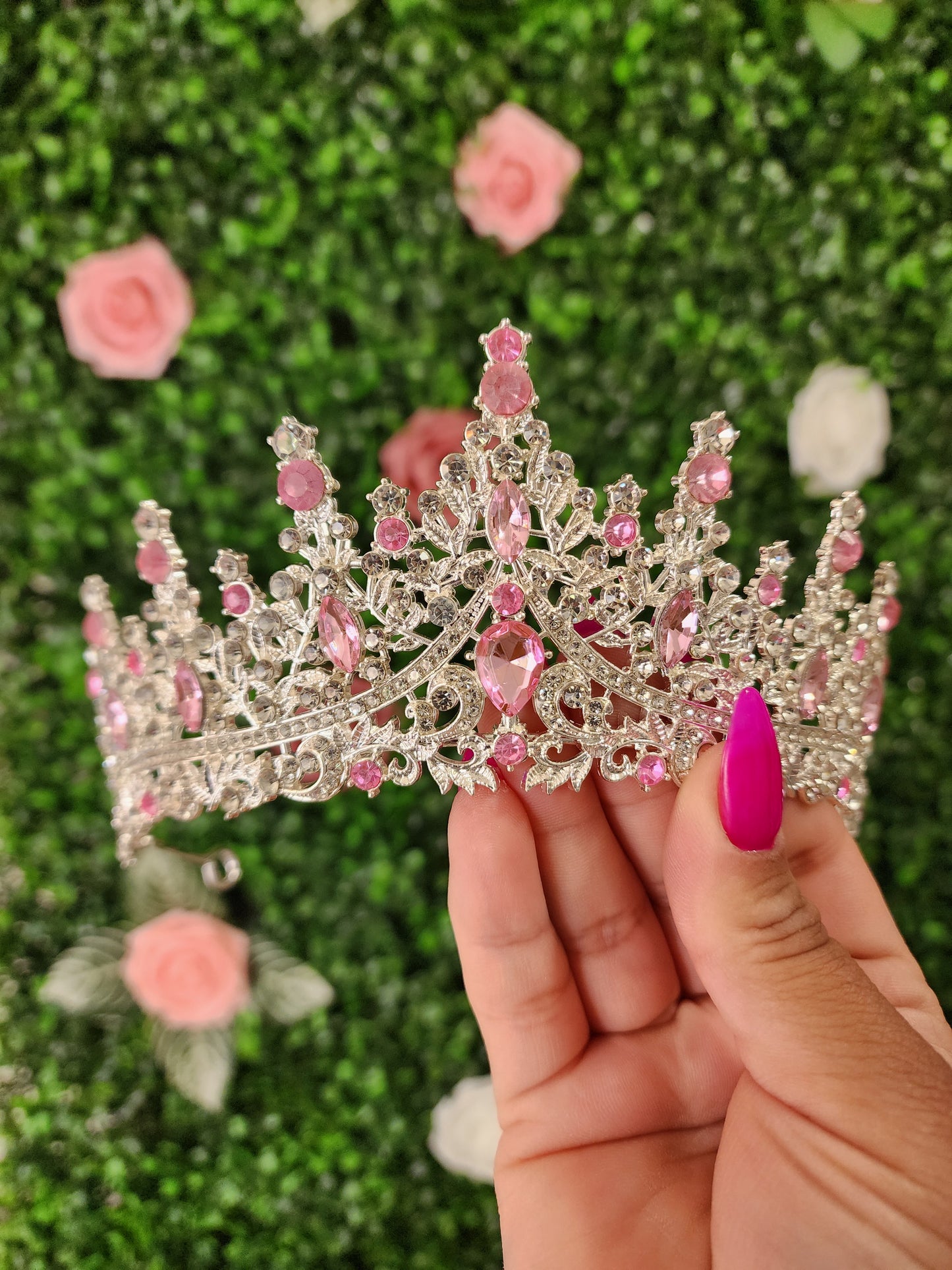 Silver Tiara with Pink & Silver Rhinestones (262)