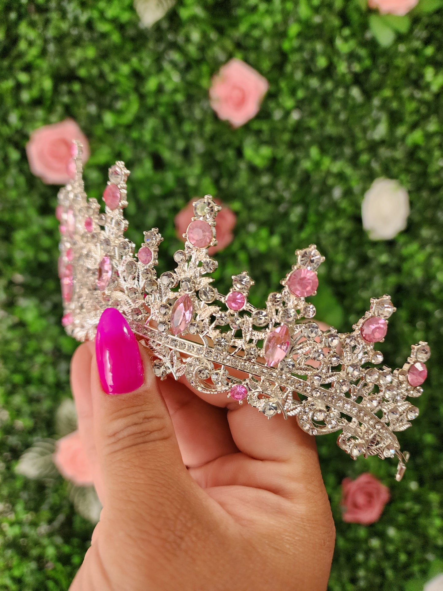 Silver Tiara with Pink & Silver Rhinestones (262)