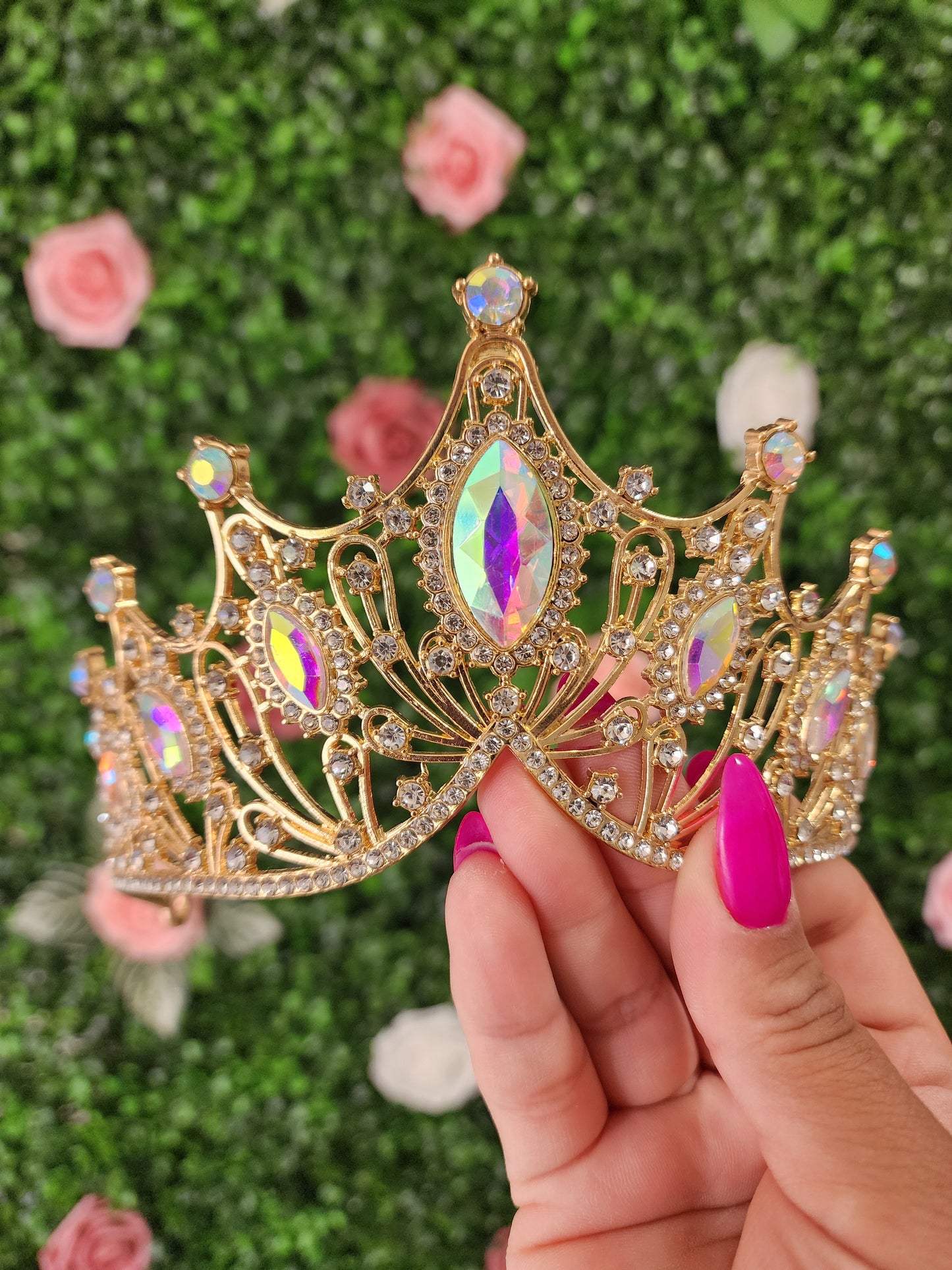 Gold Tiara with Iridescent & Silver Rhinestones (268)