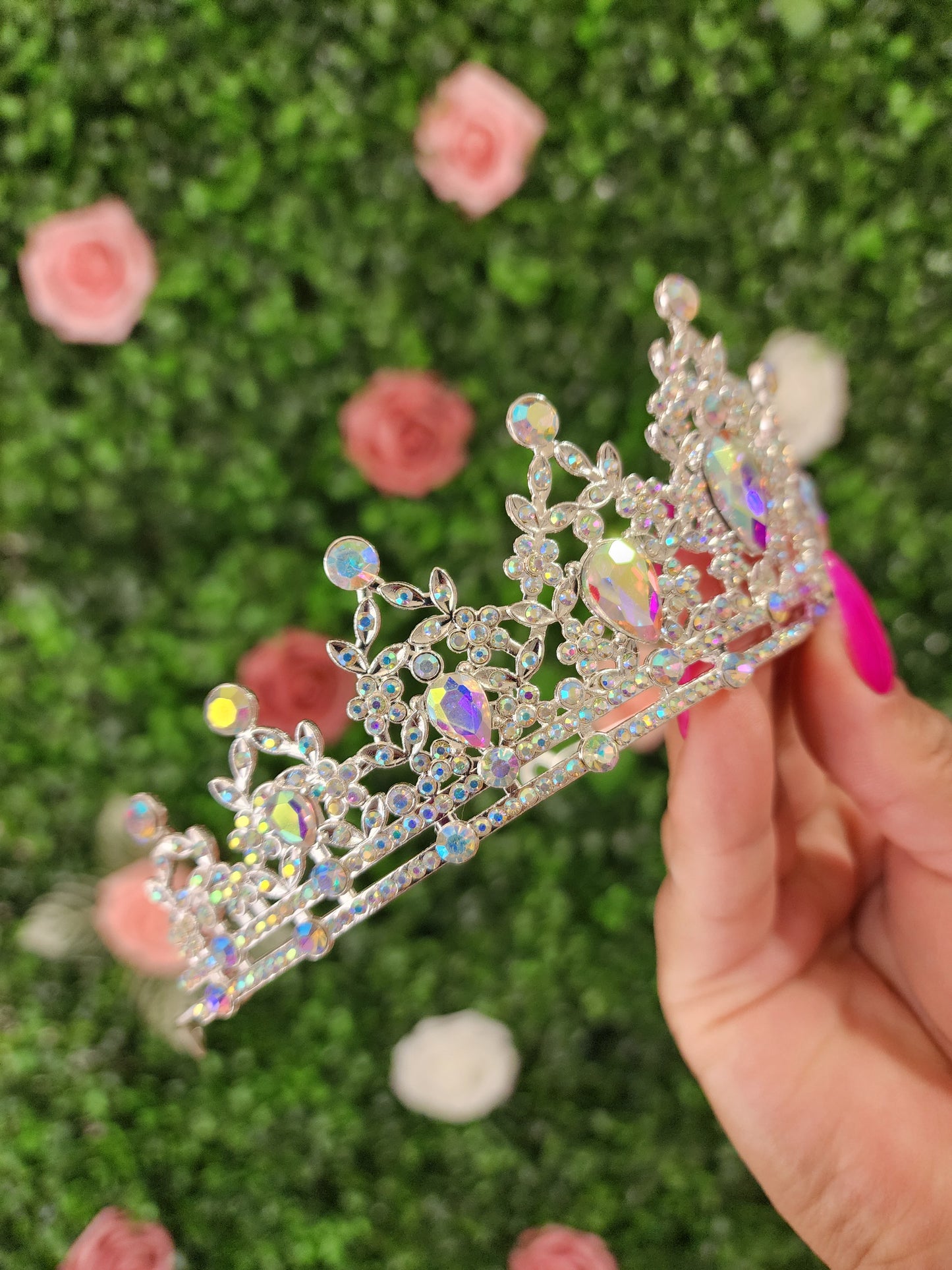 Silver Tiara with Iridescent Rhinestones (07)