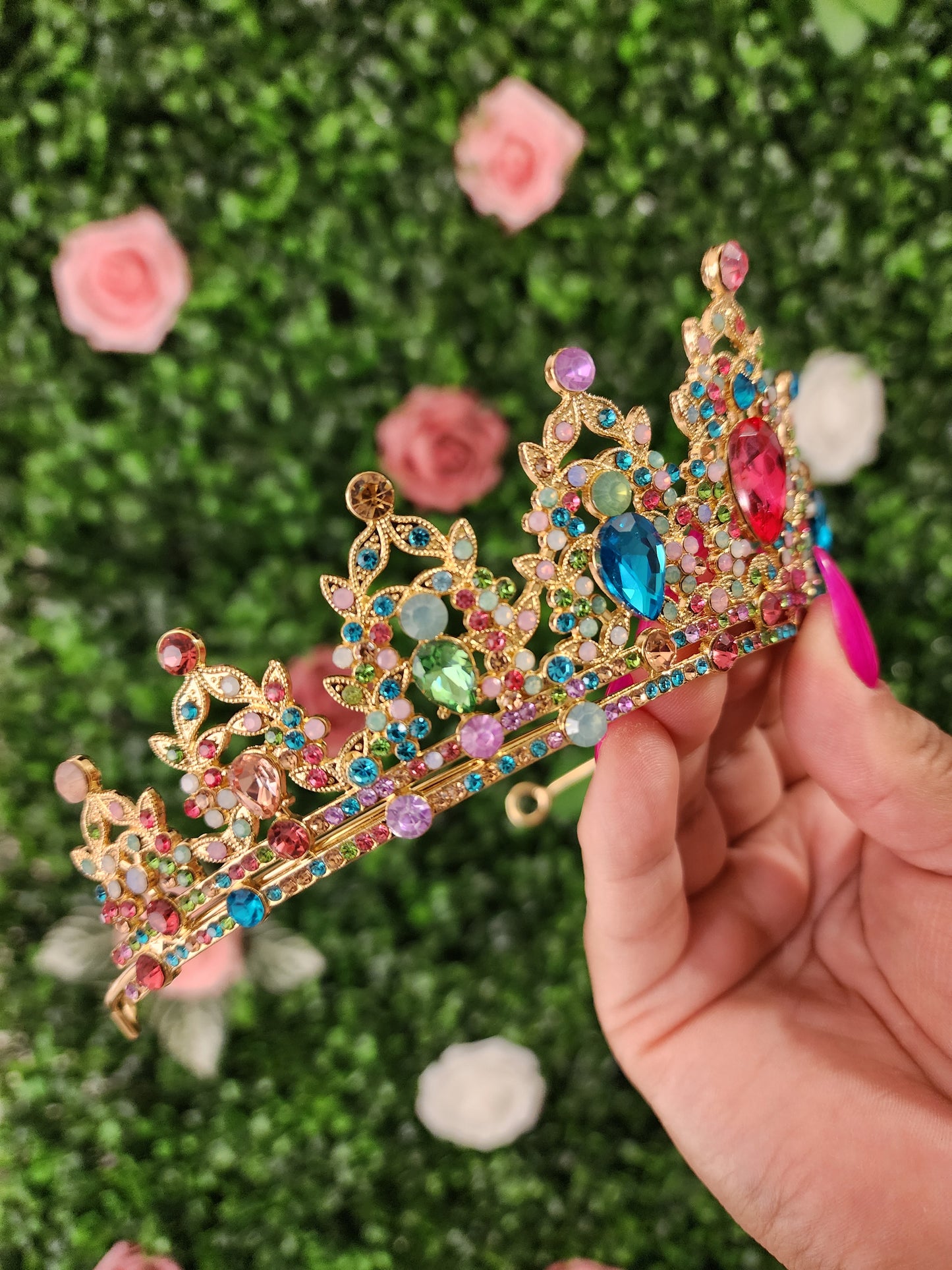 Gold Tiara with Multicolored Rhinestones (260)