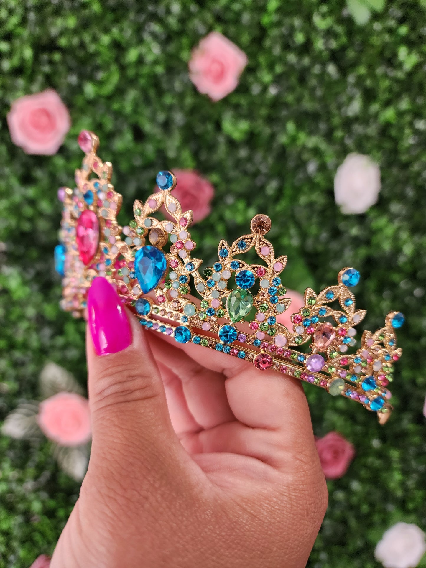 Gold Tiara with Multicolored Rhinestones (260)