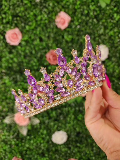 Gold Tiara with Lilac & Silver Rhinestones (275)