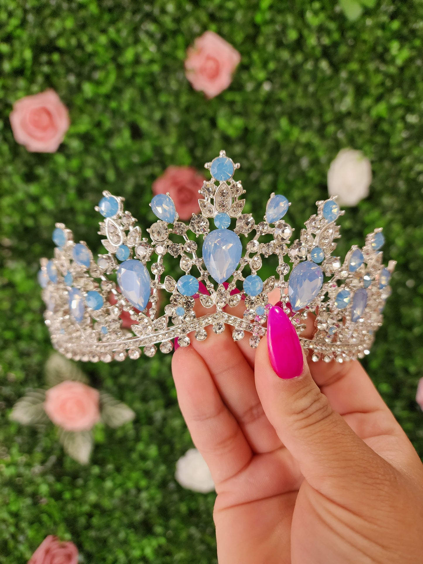 Silver Tiara with Light Blue & Silver Rhinestones (272)