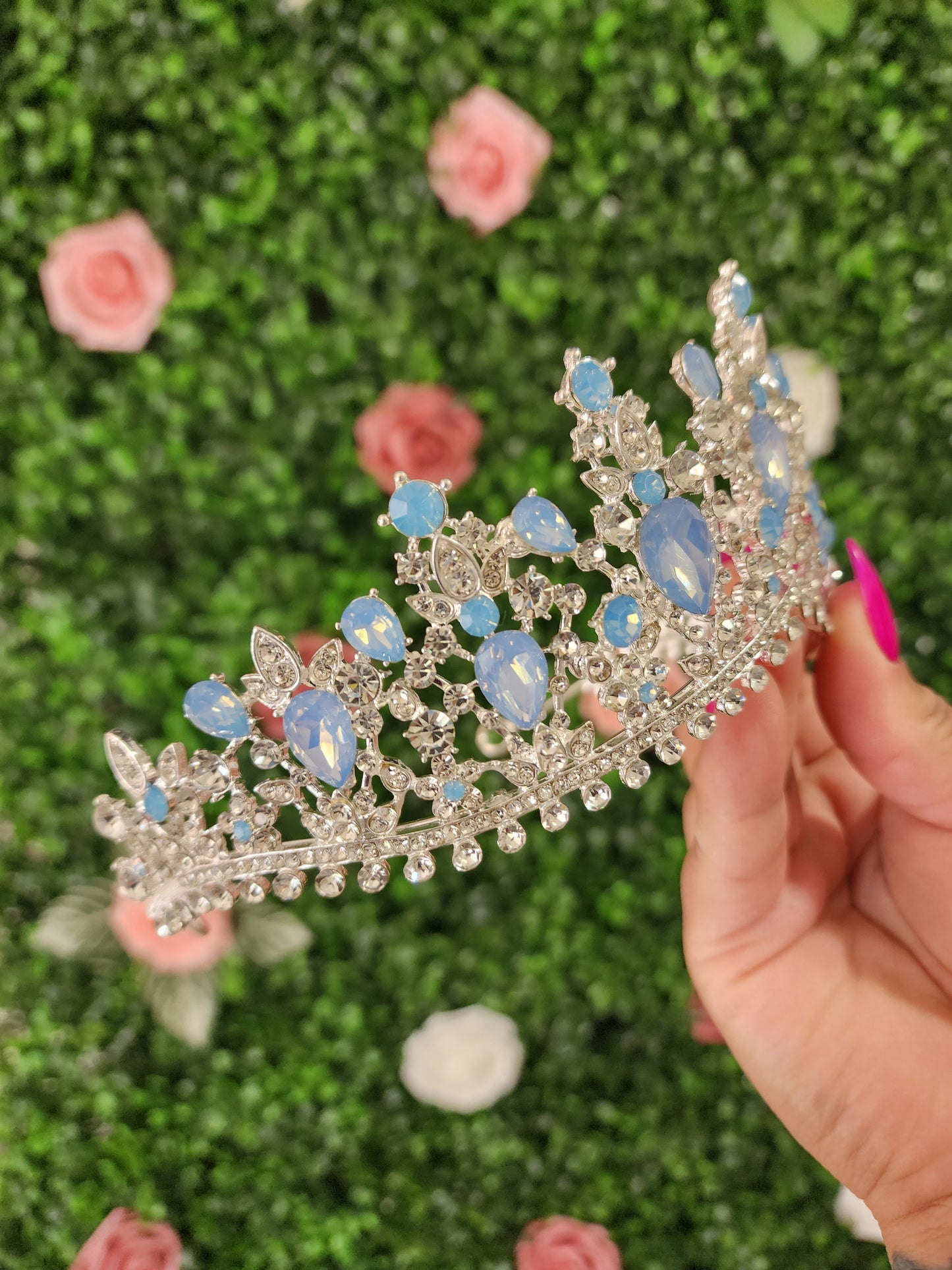 Silver Tiara with Light Blue & Silver Rhinestones (272)