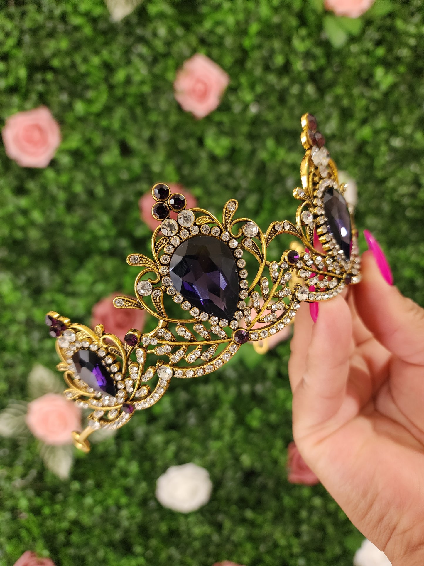 Bronze Tiara with Navy Purple & Silver Rhinestones (274)