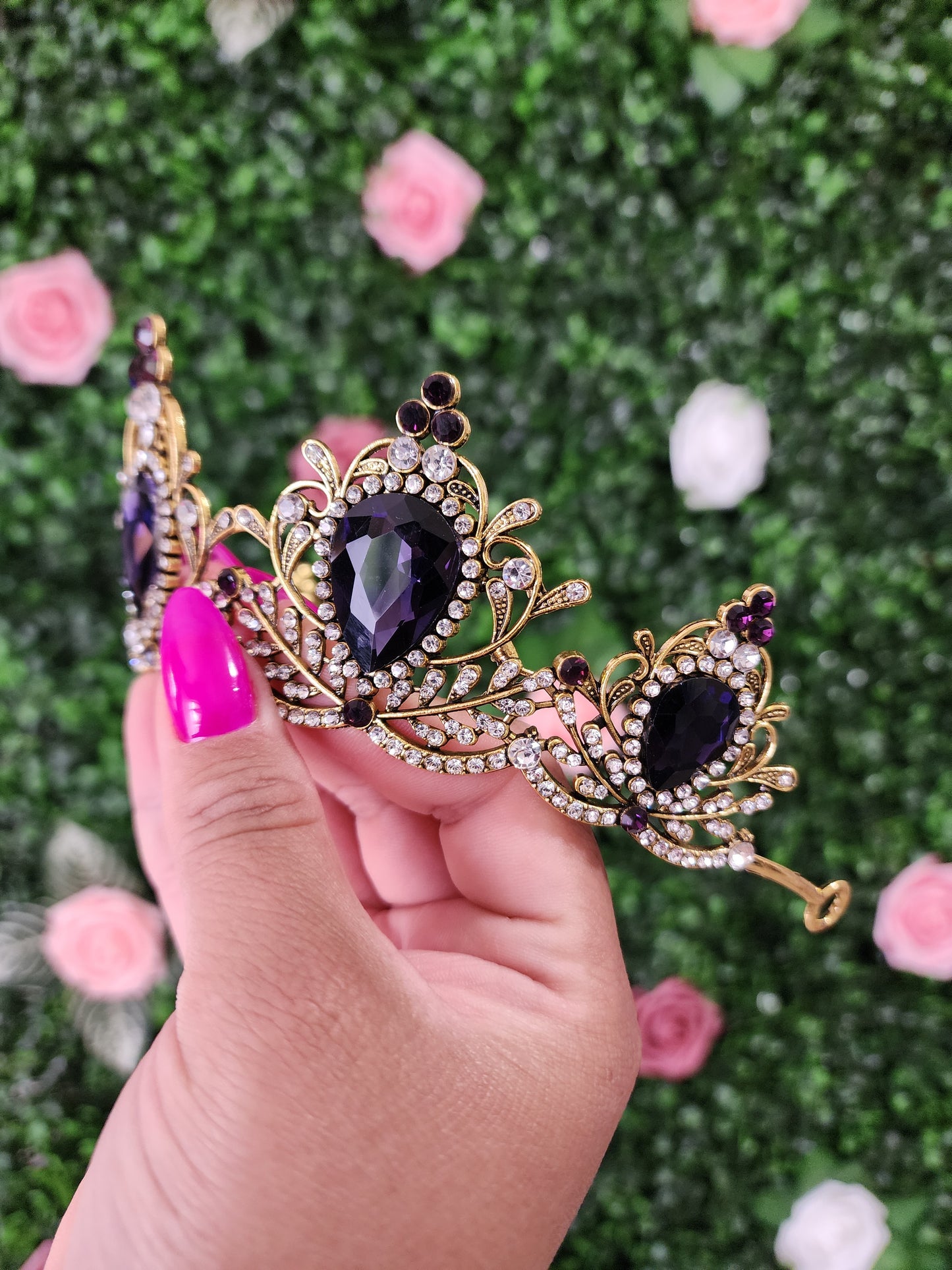 Bronze Tiara with Navy Purple & Silver Rhinestones (274)