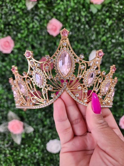 Gold Tiara with Pink & Silver Rhinestones (276)