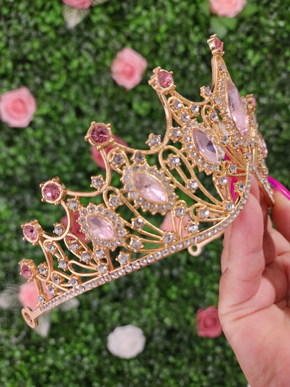 Gold Tiara with Pink & Silver Rhinestones (276)