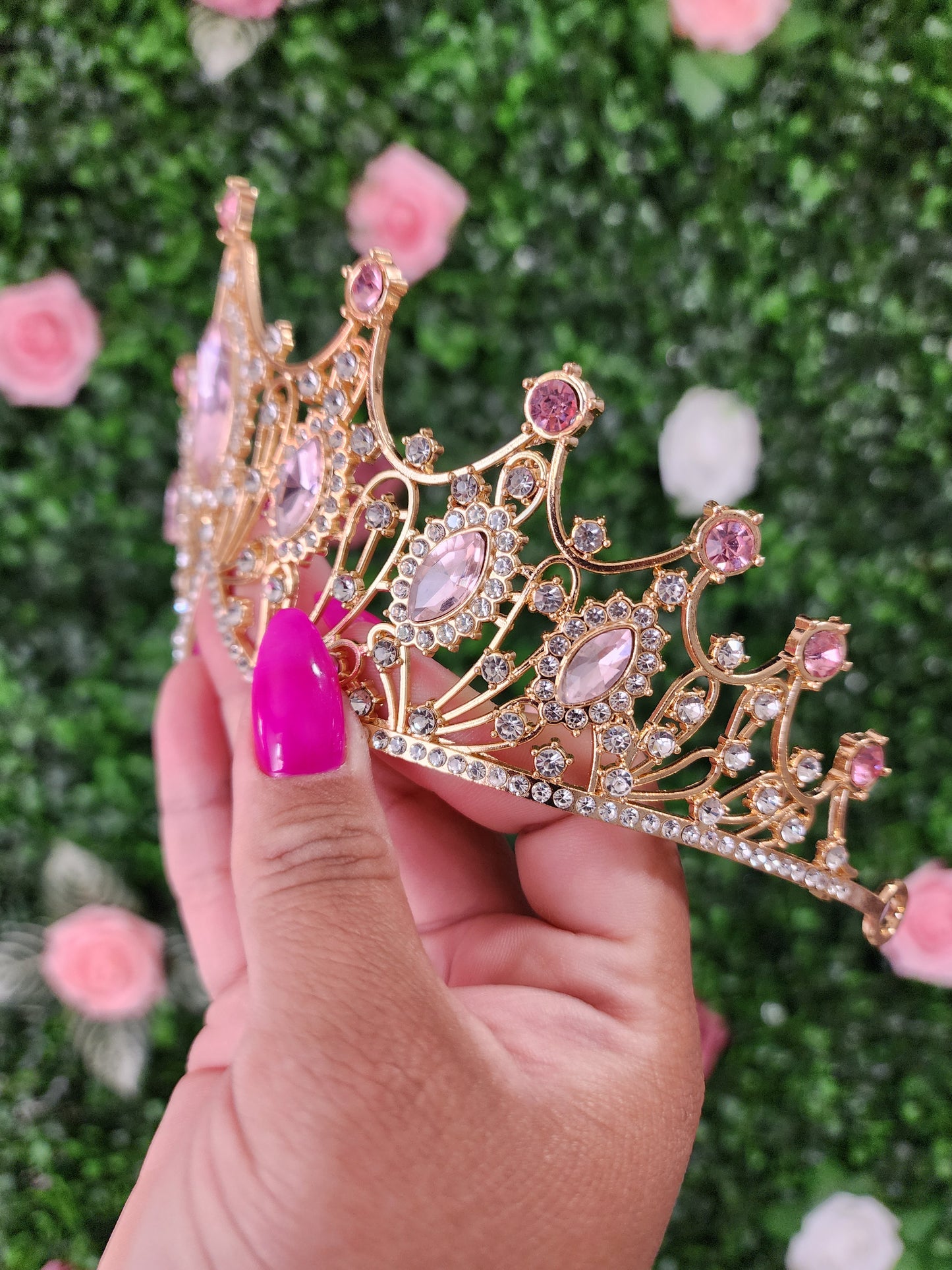 Gold Tiara with Pink & Silver Rhinestones (276)