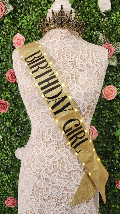 "Birthday Girl" Light-Up Sash| Gold | Pink | Silver