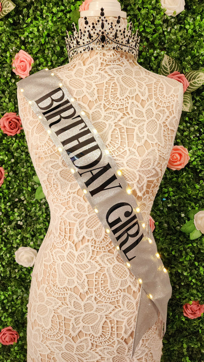 "Birthday Girl" Light-Up Sash| Gold | Pink | Silver