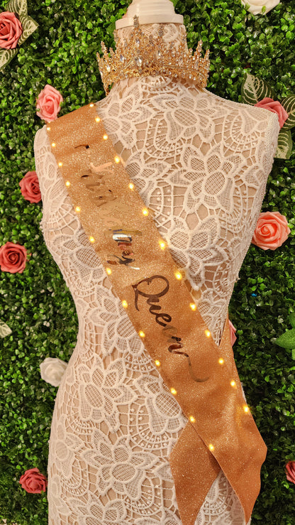 "Birthday Queen" Light-Up Sash | Rose Gold