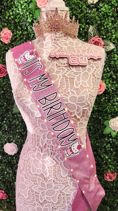 Friendly Kitty Light-Up Birthday Sash | Light Up Birthday Celebration LED Party Accessory