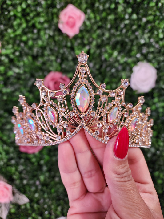 Gold Tiara with Iridescent & Silver Rhinestones (268)