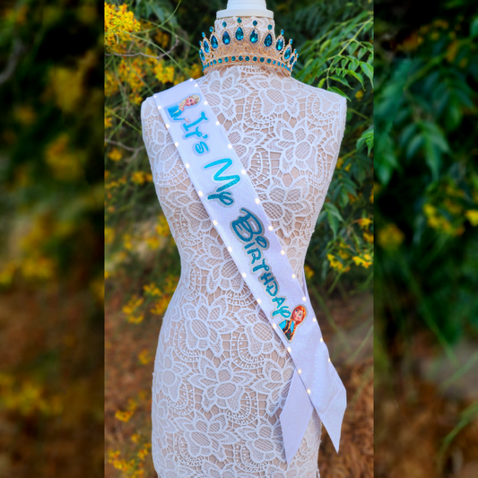 Ice Princesses Light Up Birthday Sash | Light Up Birthday Celebration LED Party Accessory