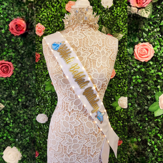 Stroke Of Midnight Princess Light-Up Birthday Sash | Light Up Birthday Celebration LED Party Accessory